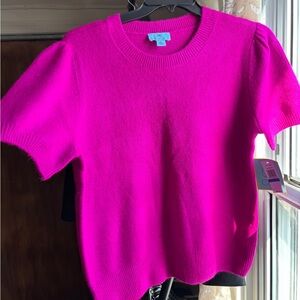 NWT CeCe Puff-Sleeve Fuchsia Hot Pink Short-Sleeve Knit Sweater | Women’s XL